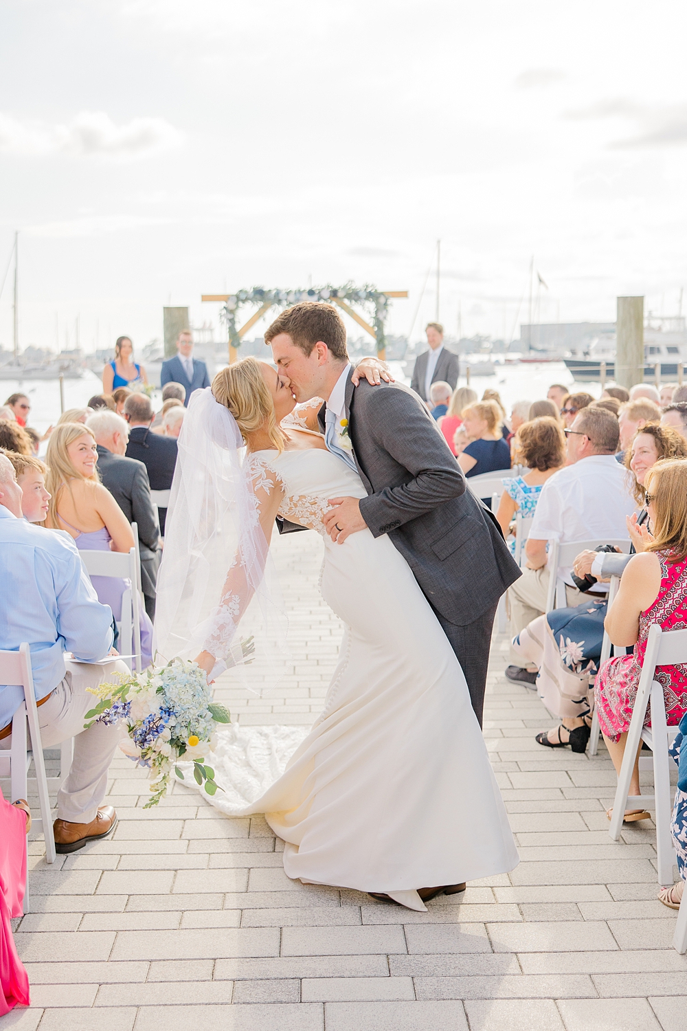 newport rhode island wedding couple kissing